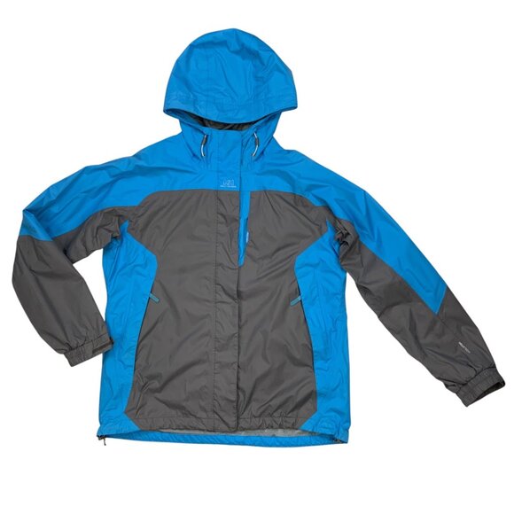 Helly Hansen Packable Windbreaker Jacket M Blue Gray Hooded Colorblock Gorpcore - Picture 12 of 12